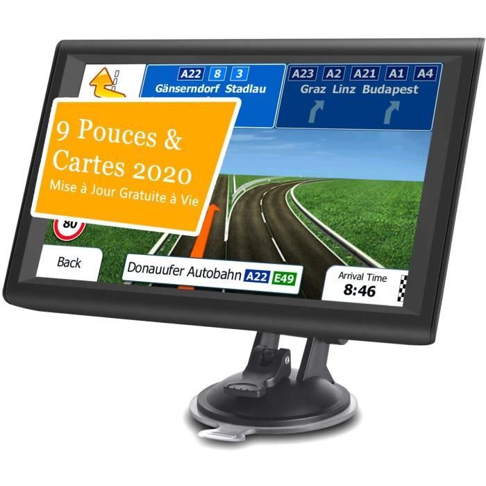 Aonerex 9- GPS Voiture Auto Navigation Écran Tactile Cartographie Europe 52 Pays Mise à Jour Gratuite à Vie Système en Français avec