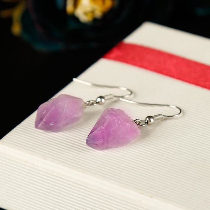 CARILLON A VENT - CARILLON EOLIEN,1 pièce cristal naturel original pierre améthyste boucles d'oreilles - Type Amethyst