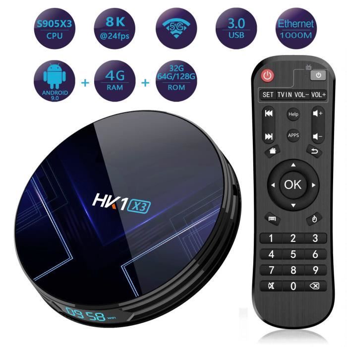 TV Box Android 9.0 【4GB DDR3/32GB ROM】 BT 4.0 Android TV Box HK1 X3 Max Quad-Core 64bit Cortex-A53 Wi-FI 2.4G/5G