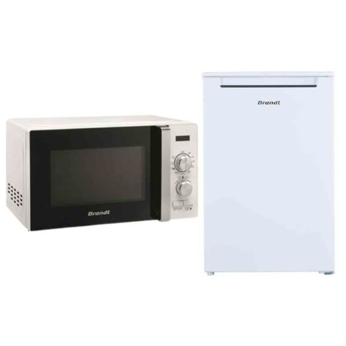 PACK BRANDT Réfrigérateur Frigo Simple Blanc 116L Froid statique + Micro-ondes 700W 20L Blanc 8 puissances 57