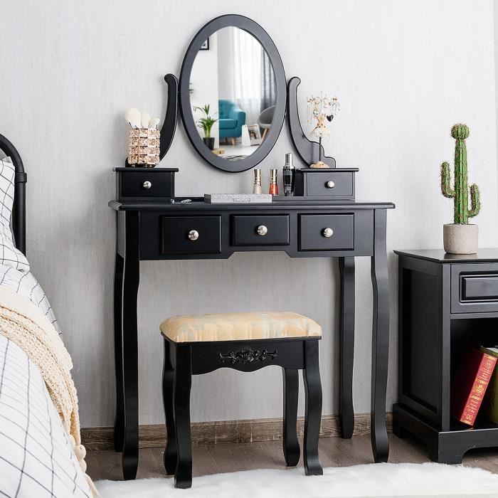 Coiffeuse XXL Pour Enfants Avec Tabouret Et Miroir - Bois, 2 Tiroirs, à Monter