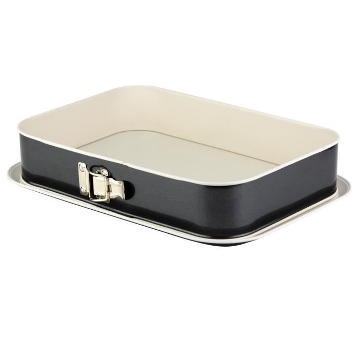 Grizzly Moule Pâtisserie à Charnière Rectangulaire Démontable Revêtement Anti-adhésif Noir-crème 35x24cm