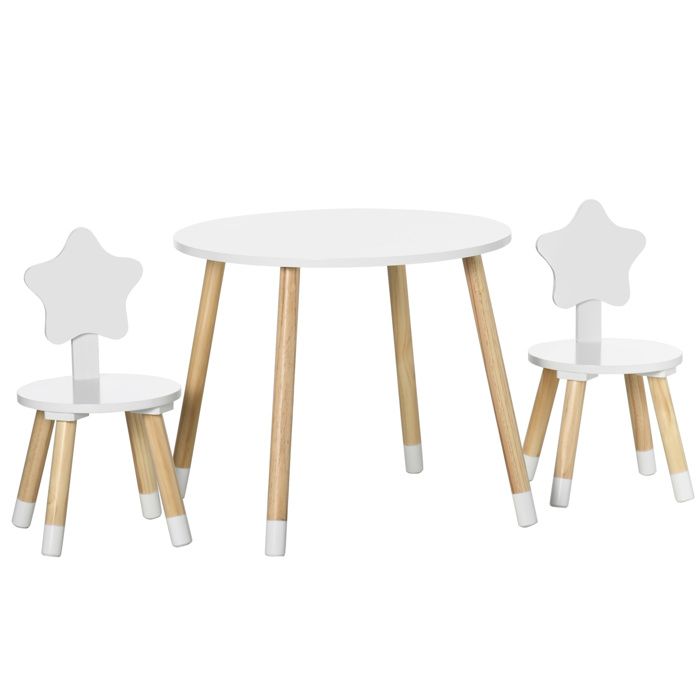 Ensemble table et chaises enfant design scandinave motif étoile bois pin MDF blanc 59x59x50cm Blanc