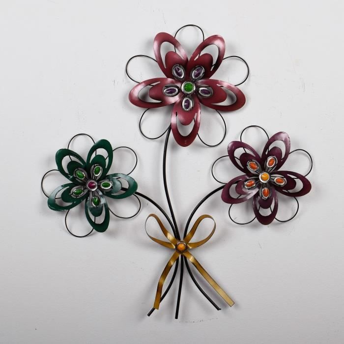 Décoration murale Bouquet 3 Fleurs - Métal - L 63,23 x P 3,81 x H 65,41 cm