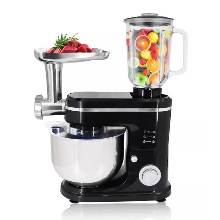 Robot Pâtissier 1500W 6L Hachoir Blender Multifonction, OLOKDYIZ Robot Cuisine Multifonctions, 7 Vitesses