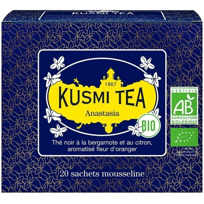 KUSMI TEA Thé Earl Grey Anastasia - Bio - Etui 20 sachets mousseline - 40 g
