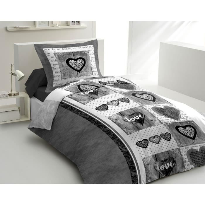 LOVELY HOME Parure de couette Coton SWEET HEART Anthracite 140x200cm