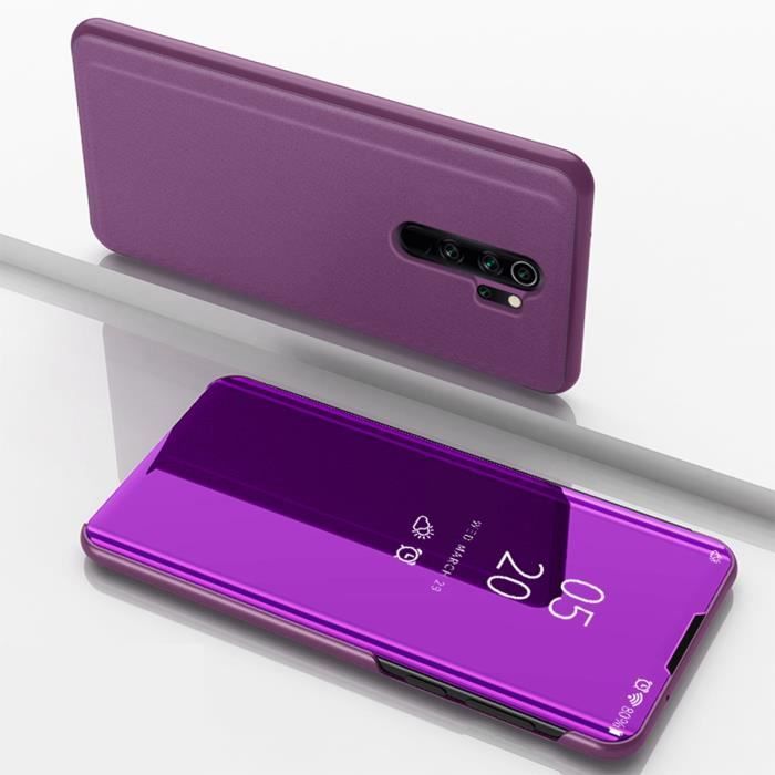 Coque Xiaomi Redmi Note 8 Pro,Clear View Étui à Rabat Translucide Standing Support Miroir Antichoc Portable Case - Violet