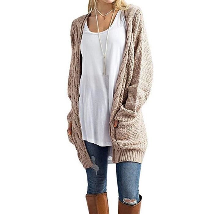 Automne hiver chandail femmes à manches longues lâche tricot Cardigan femmes tricoté femme Cardigan vêtements - Type Kaki