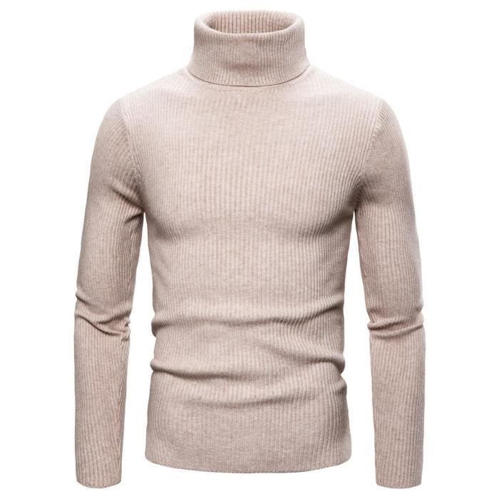 Chandail en tricot à revers haut pour homme Pull de couleur unie
