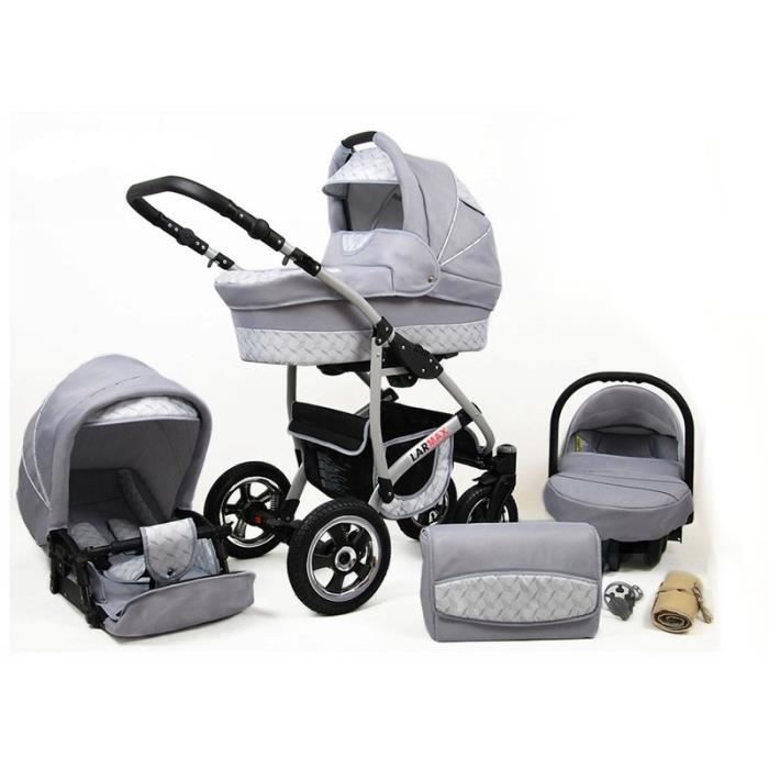 Lux4kids Poussette combinée 3en1 Siège auto Poussette Canne Nacelle Larmax Silver Wave Siège auto 4en1 +Isofix