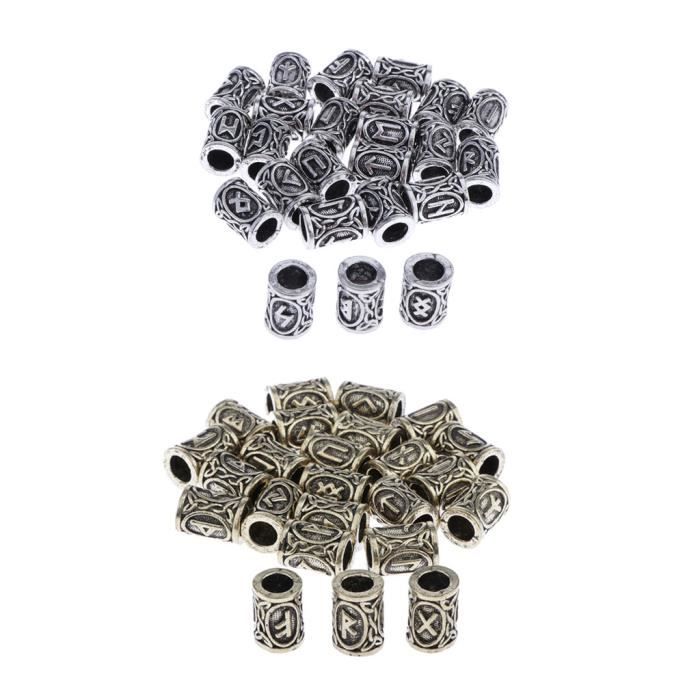 48pcs Perles Runiques Perles de Rune Viking pour Barbe Cheuveux