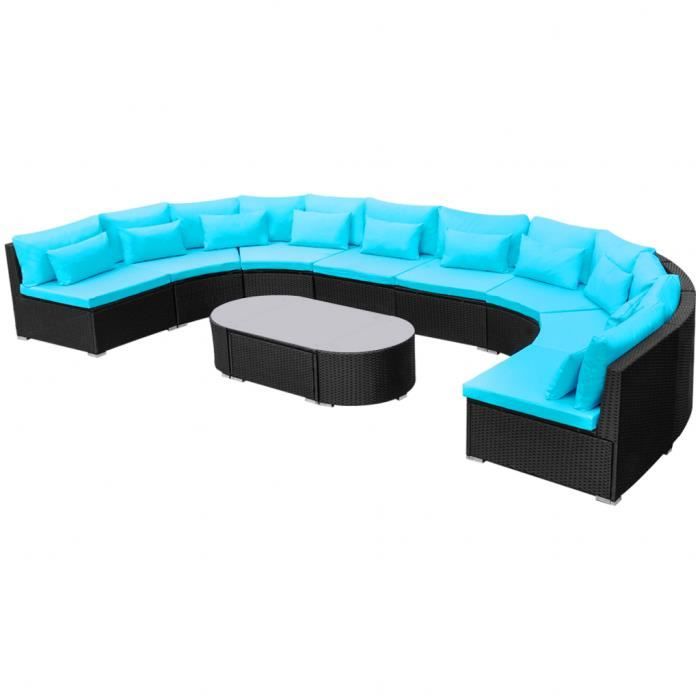 vidaXL Salon de jardin 11 pcs avec coussins Résine tressée Bleu