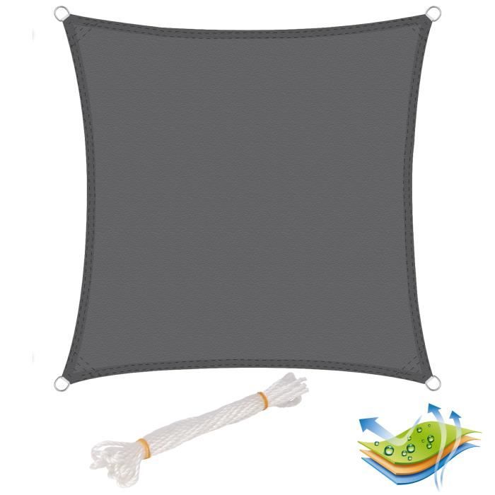 WOLTU Voile d’ombrage carré en polyester, protection contre le soleil avec protection UV pour jardin ou camping,3x3m, Gris