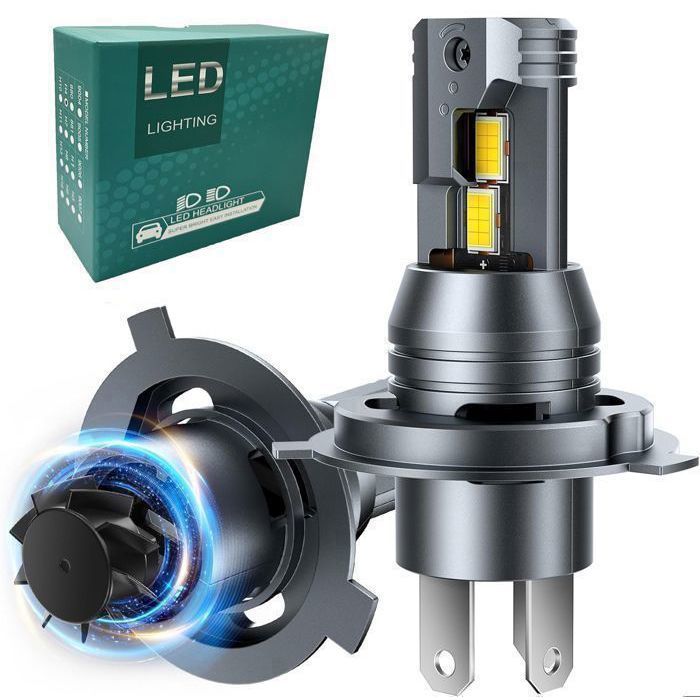 Ampoule H4 LED 55W 11000LM 6500K Blanc Froid 400% Plus Brillant Phares pour Voiture et Moto Avec Ventilateur 2 Lampes H4