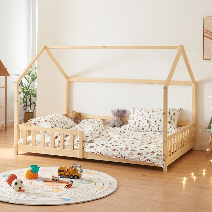 Lit cabane Hesel pour enfants bois de pin 120 x 200 cm naturel
