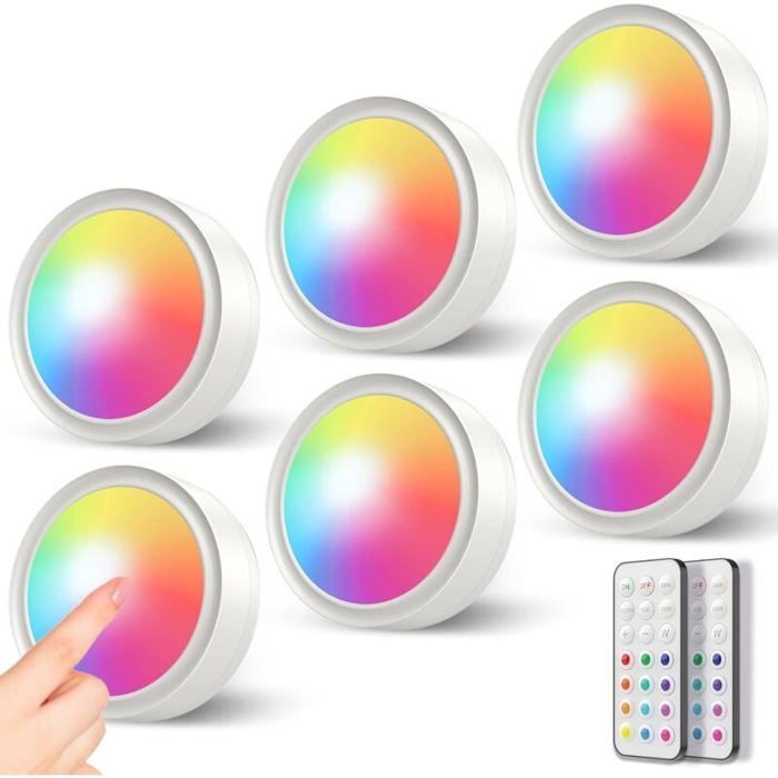 Lampe LED - LARGEIGHT - Vitrine RGB - 6 Spots Autocollants - Télécommande - Intérieur