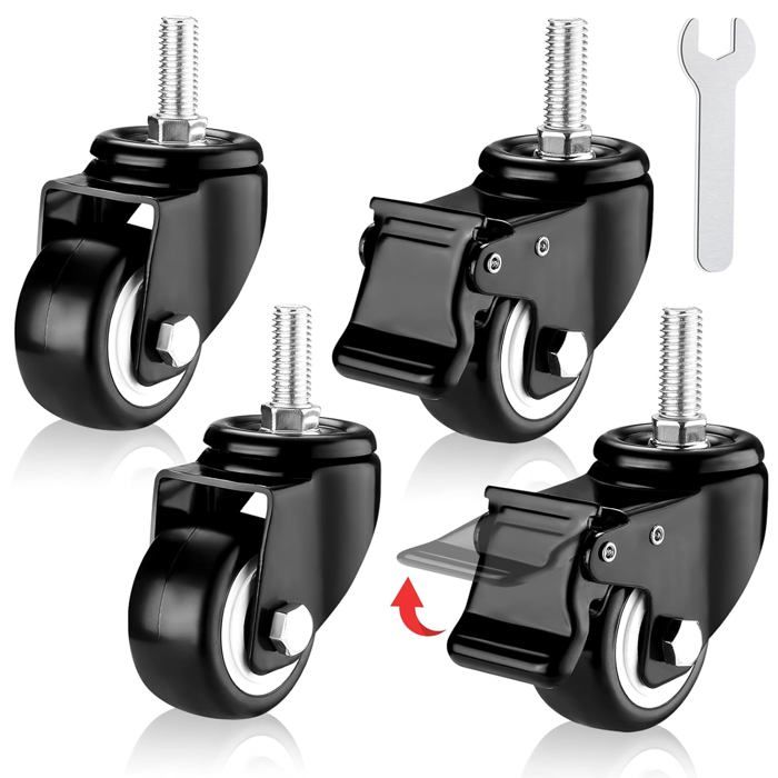 Set de 4 roulettes, capacité de charge de 2 200 lb, roulettes pivotantes robustes à