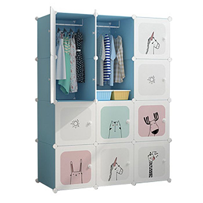 Armoire Modulaire Enfant - Bleu - 12 Cubes - 4 Étagères - Résine de Polypropylène - DIY
