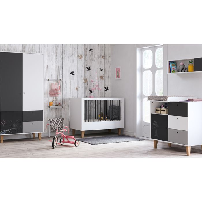 VOX Chambre compl&egrave;te lit b&eacute;b&eacute; &eacute;volutif - commode &agrave; langer - armoire concept noir