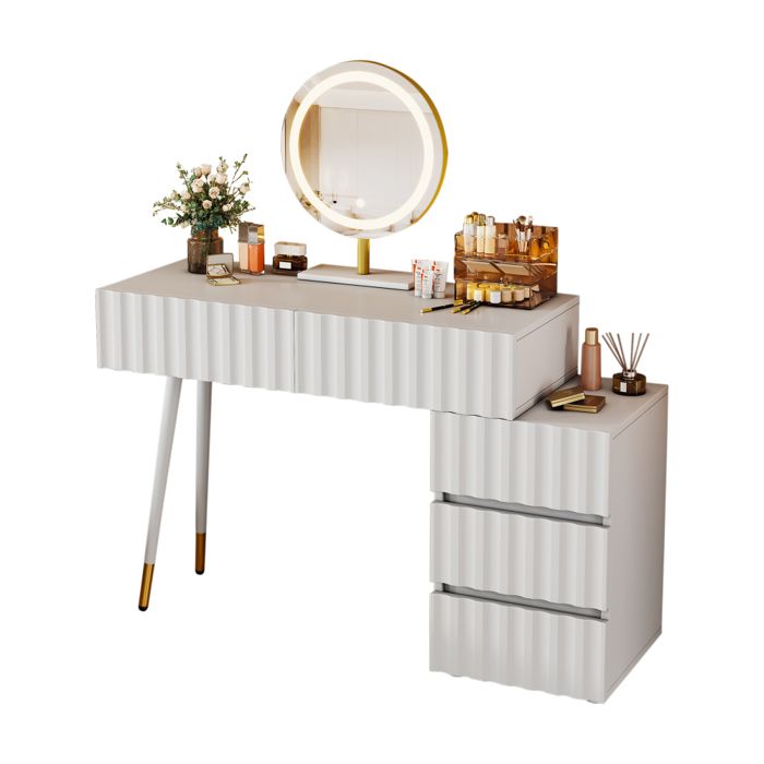 Meuble Coiffeuse Avec Miroir LEDTable de Maquillage chambreblanc avec 5 tiroirs spacieuxL100 x P40 x H127 cm