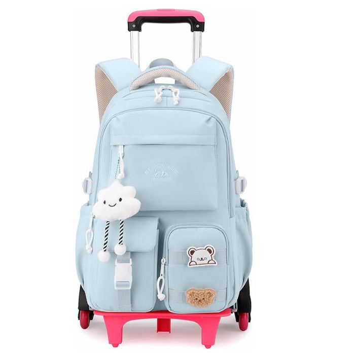 Cartable à Roulettes Pour Fille 30L - Sac à Dos Trolley École Primaire Et Collège - Chariot Détachable - 6 Roues - Design Mignon Et Solide
