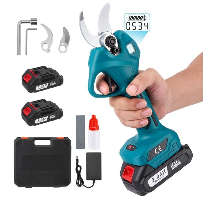 Sécateur Électrique sans Fil 30mm avec 2 x 2000 mAh Batteries et Écran LCD 550 W moteur sans balais Bypass Sécateur de jardin