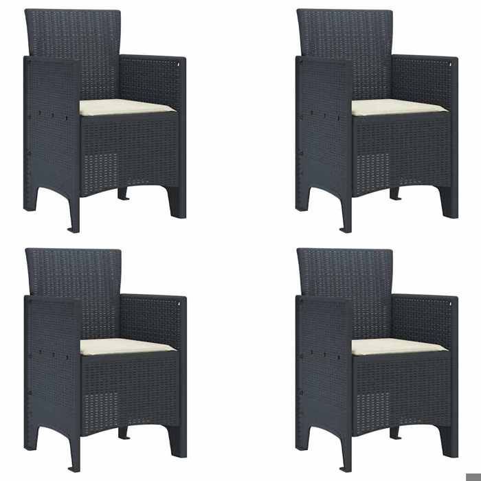 NEW 2025 Chaises de jardin - GKO - Fauteuil jardin - 4 pcs Anthracite avec coussins - en poly rotin - size:53x49x85 cm @@3916
