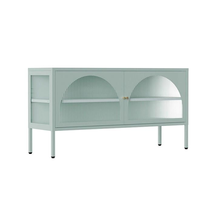 Meuble TV moderne 2 portes L115 cm en métal vert sauge Dreamy - Oviala