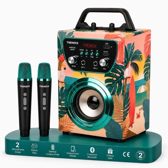 Karaoke Enfant Tropical Vibes Enceinte Karaoke 2 Micro sans Fil Karaoké Enfant 2 Micro Enceinte Micro sans Fil Enceinte Bluetooth