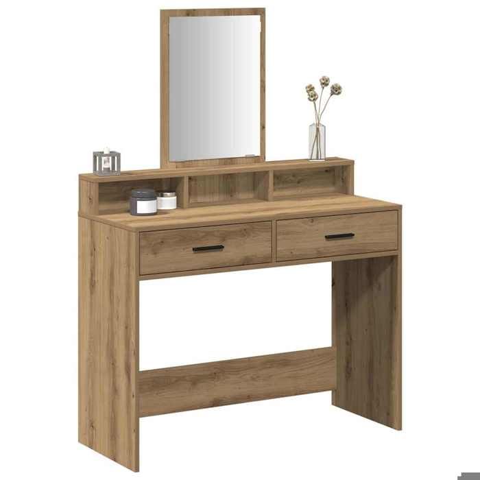 MGH - TOP coiffeuse/Table de maquillage - 1 femme - chêne artisanal 100x41x140 cm - Bois dingénierie FR427