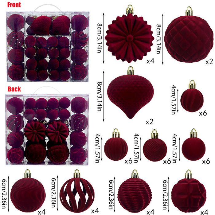 4 Boules De Noël En Velours Bordeaux - 10 Cm - Décorations D'arbre Festives - Style Rétro Et élégant - 5