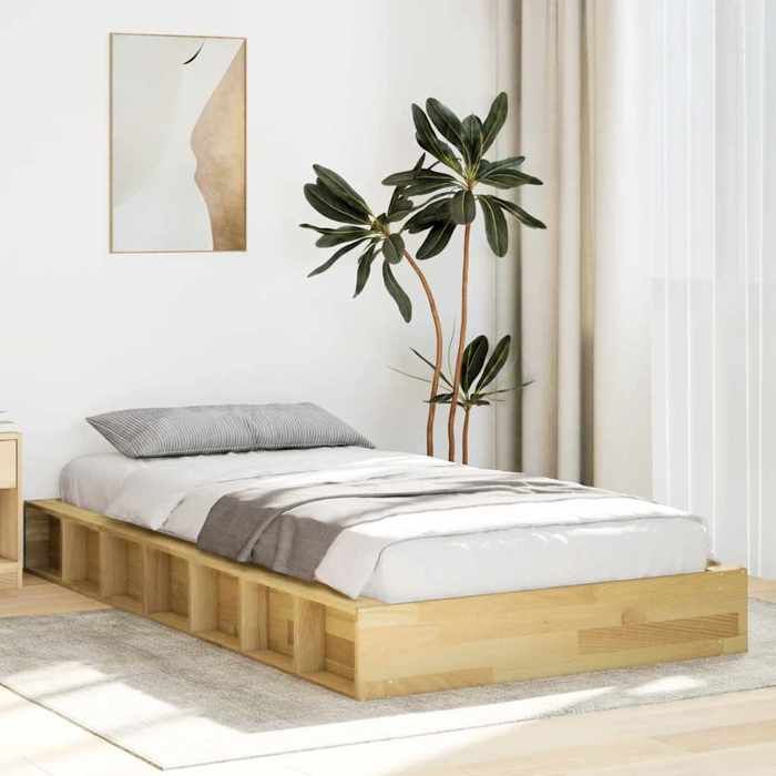 Cadre de lit en bois massif - vidaxl - 90x200 cm - Bois de chêne - Sommier à lattes - Contemporain - À monter soi-même