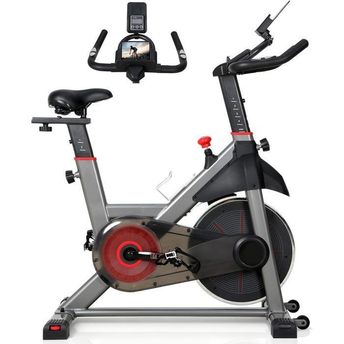 Vélo dAppartement - NOVONOVA - S100 - Écran LCD - Siège Réglable - Cadre en Acier Noir et Gris