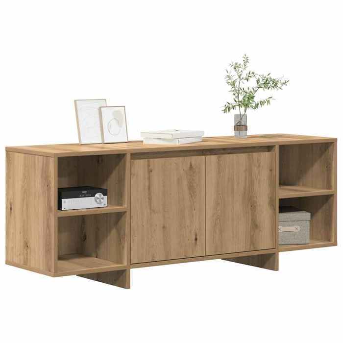 Meuble TV chêne artisanal - vidaXL - 130x35x50 cm - Bois dingénierie - 2 portes - 2 étagères - Assemblage requis - Brun