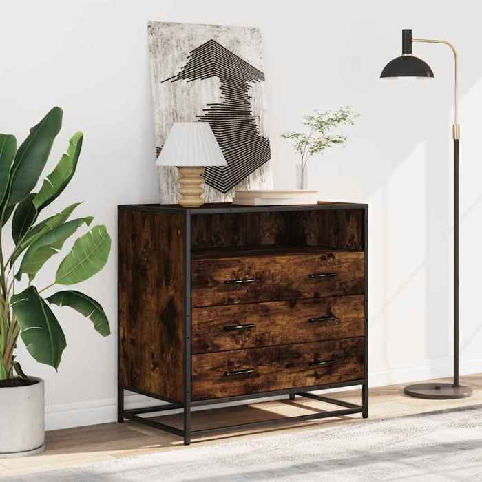 Commode chêne fumé - vidaXL - 70x41x70 cm - Bois dingénierie - 3 tiroirs - Capacité 70 kg - Assemblage requis