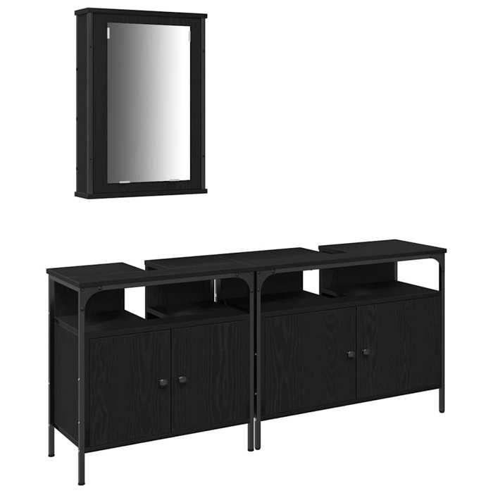 BEL-ACHAT* Armoire classique SDB - Meubles de salle de bain 3 pcs Noir Bois dingénierie @Pr4012648