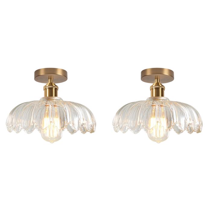 iDEGU 2x Plafonnier ModerneLampe de Plafond Vintage Abat-jour en Verre Design Fleurs Transparente Lustre Rétro pour Salon Chambre