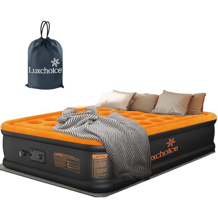 Matelas gonflable 2 personnes avec pompe électrique intégrée lit d’appoint haut de gamme pour camping ou maison