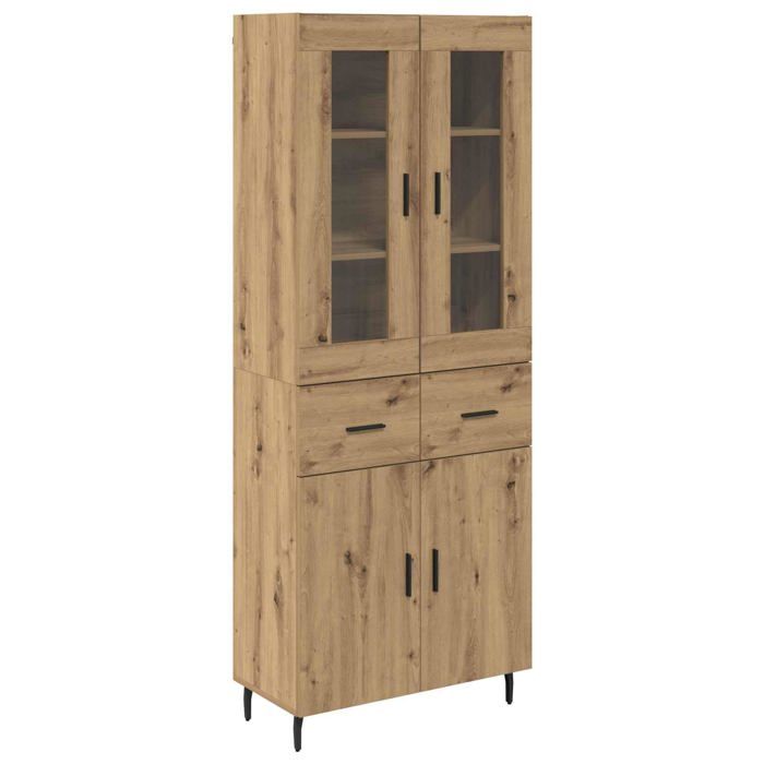 Buffet haut moderne - vidaXL - Chêne artisanal - 695x34x180 cm - Bois aggloméré et verre - 4 portes - Tiroir intégré
