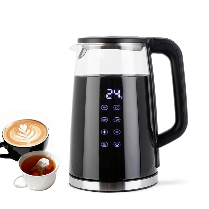 Bouilloire Électrique 17L avec Écran Tactile 2200W en Verre et Inox 4 Programmes Température Réglable 40-100°C Maintien au Chaud