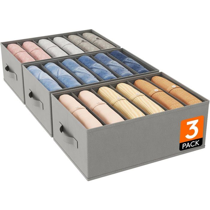 Lot de 3 Boite Rangement Vetement Pliable avec 6 Compartiments Organisateur Armoire Boîte de Rangement Tiroir 42 X 27 X 17 cm