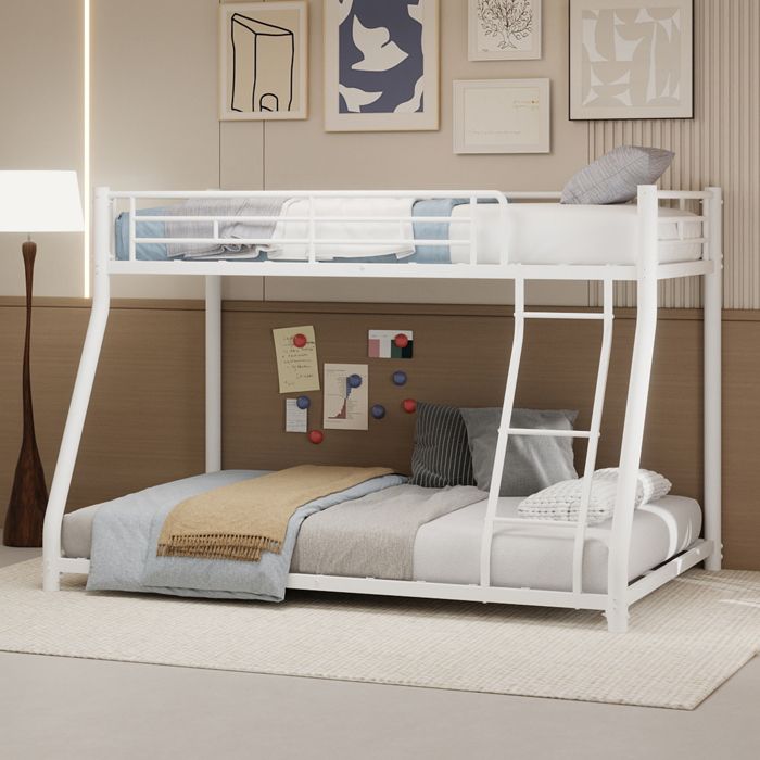 Lit Superposé 90x190 cm/140x190 cm - Lit Ado Adulte avec Échelle et Barrière de Sécurité Structure en Fer - Sans Matelas - Blanc