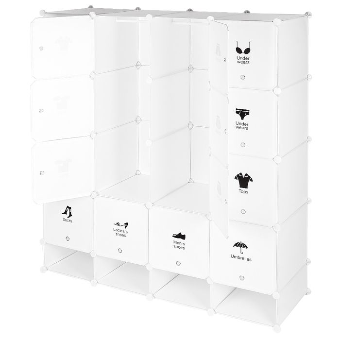 KEDIA Armoire Portable Penderie avec Portes et armoire à chaussures Storage Modulable Meuble Étagères de Rangement Blanc