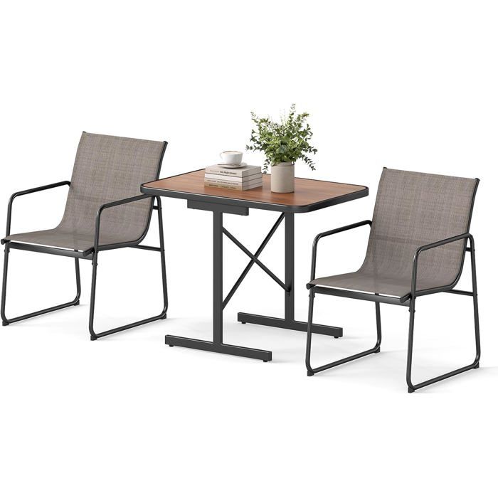GIANTEX Ensemble de 1 Table à Manger Rectangulaire 2 Chaises en Tissu de Jardin Cadre en Métal pour Terrasse Patio Balcon GIANTEX Ensemble de 1 Table à Manger Rectangulaire 2 Chaises en Tissu de Jardin Cadre en Métal pour Terrasse Patio Balcon