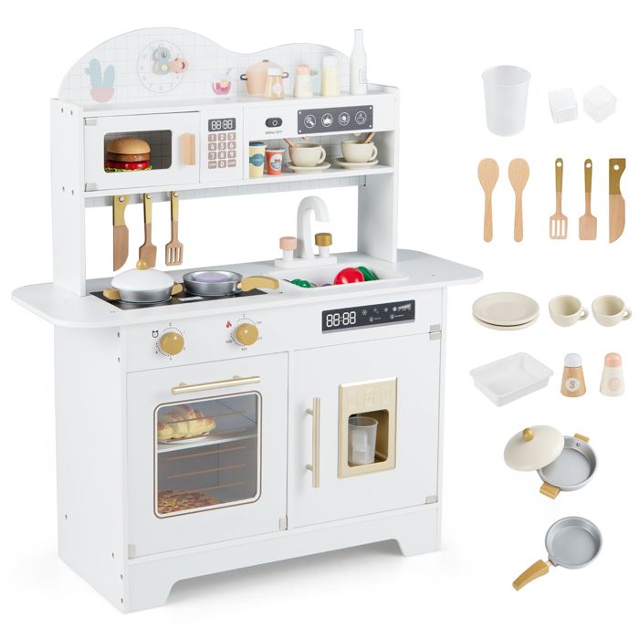 Cuisine Enfants COSWAY 3 Ans+ avec 17 Accessoires 795 x 395 x 905 CM -  Machine à GlaçonsCafetièreFourMicro-Ondes... Blanc