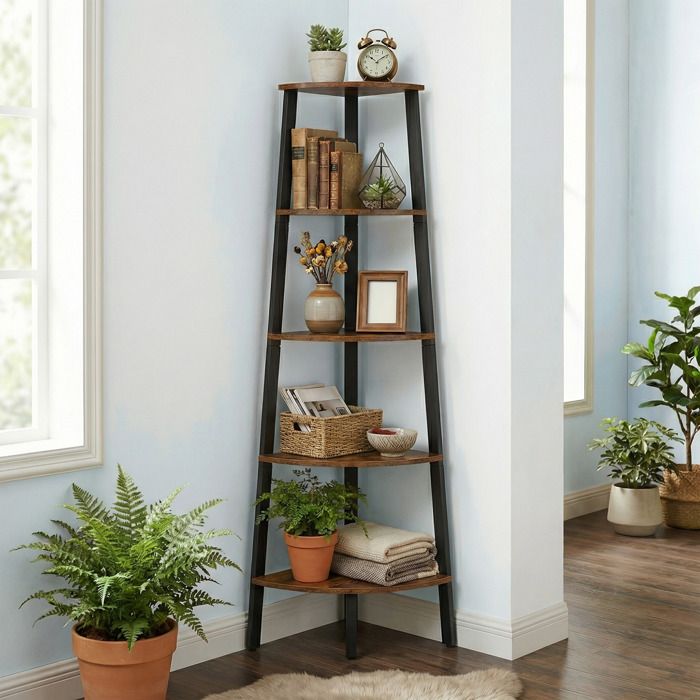 Meubles étagère à 5 Niveaux pour Plantes Rangement pour Salon ou Bureau Bois Noir et Marron