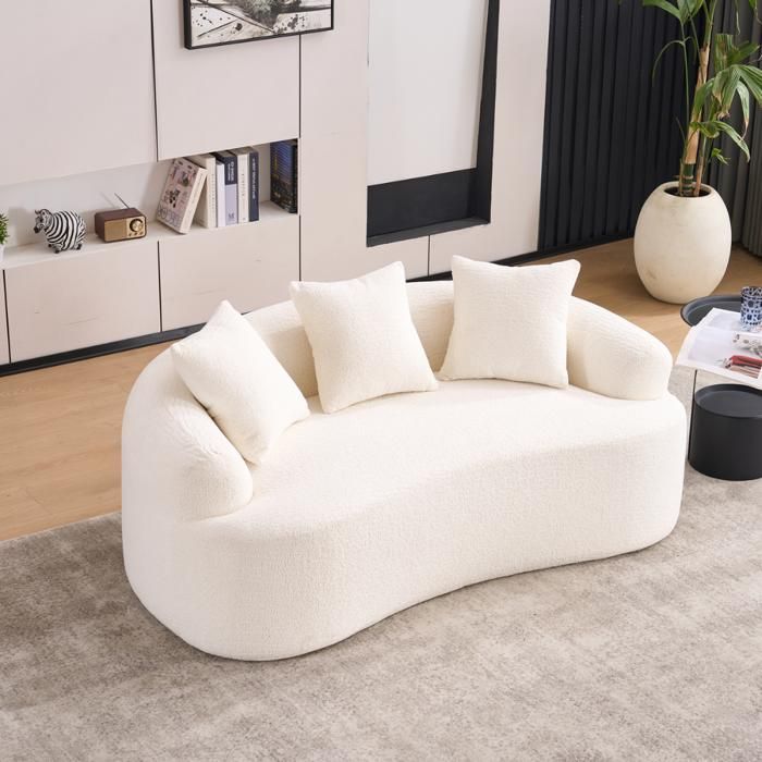 Canapé 2 places 153x94x63 cm avec 3 coussins et assise extra profonde design moderne en chenille blanc