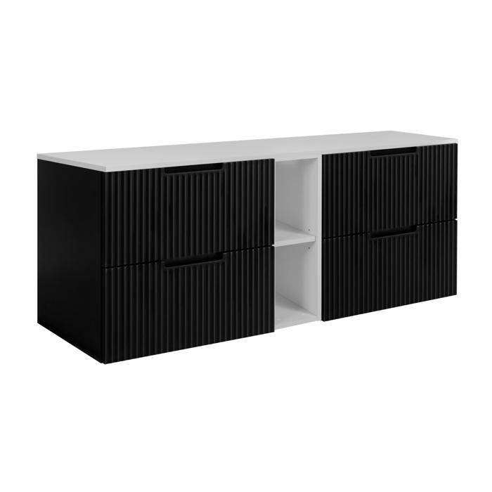 Meuble de salle de bain noir / blanc 140 (2 x 60 + 20) x 58 6 x 46 cm