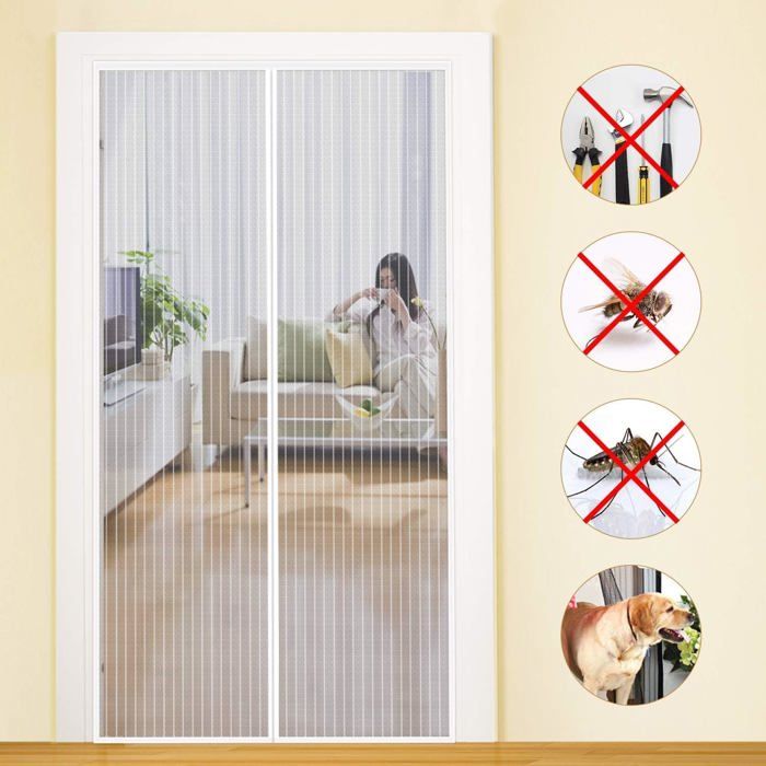 Moustiquaire magnétique pour porte - DEKOPRO - 140x210 cm - Maillage ultra fin - Fermeture automatique